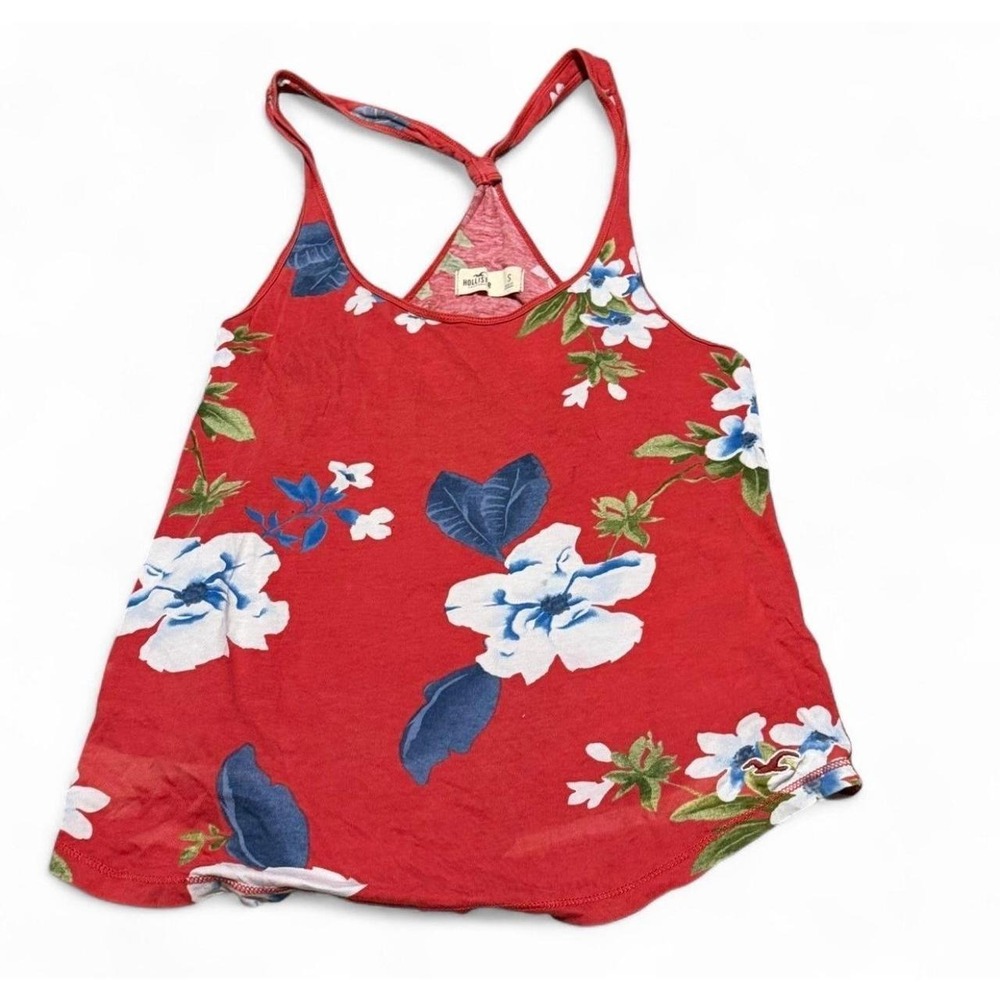 Hollister Women's Floral Racerback Tank Top Red Blue White Size Small Y2K